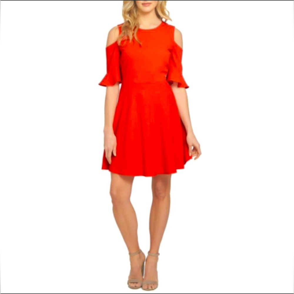 Cece Coral Emma Cold Shoulder Fit & Flare Dress 8